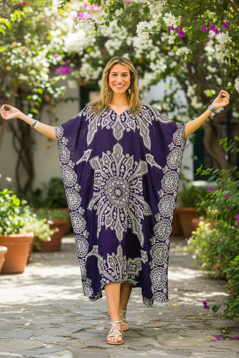 Purple Butterfly Mandala Kimono Kaftan Dress
