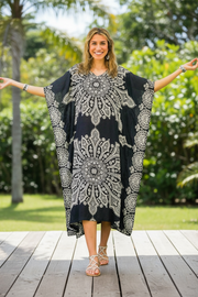 Black Butterfly Mandala Kimono Kaftan Dress