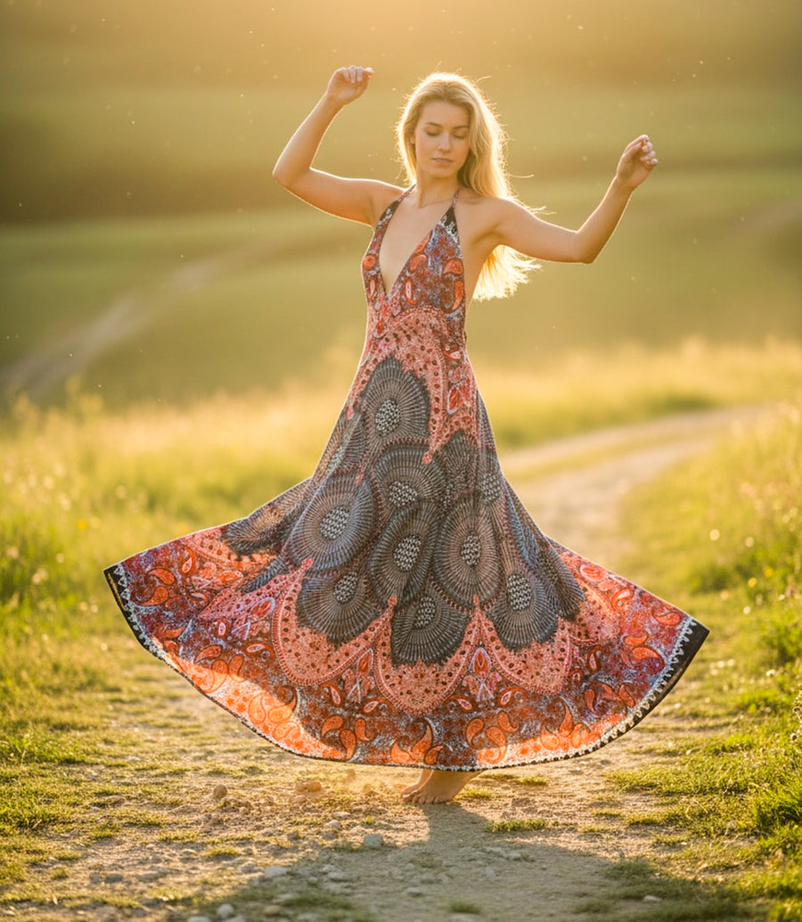 Burgundy Sweet Mandala Maxi Dress