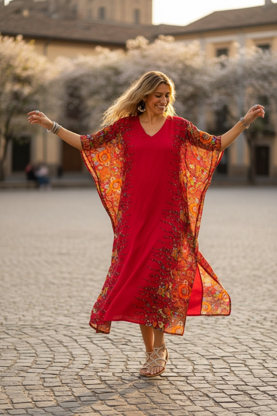Scarlet Bloom Kaftan Dress