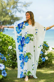 Blue White Hibiscus Kaftan