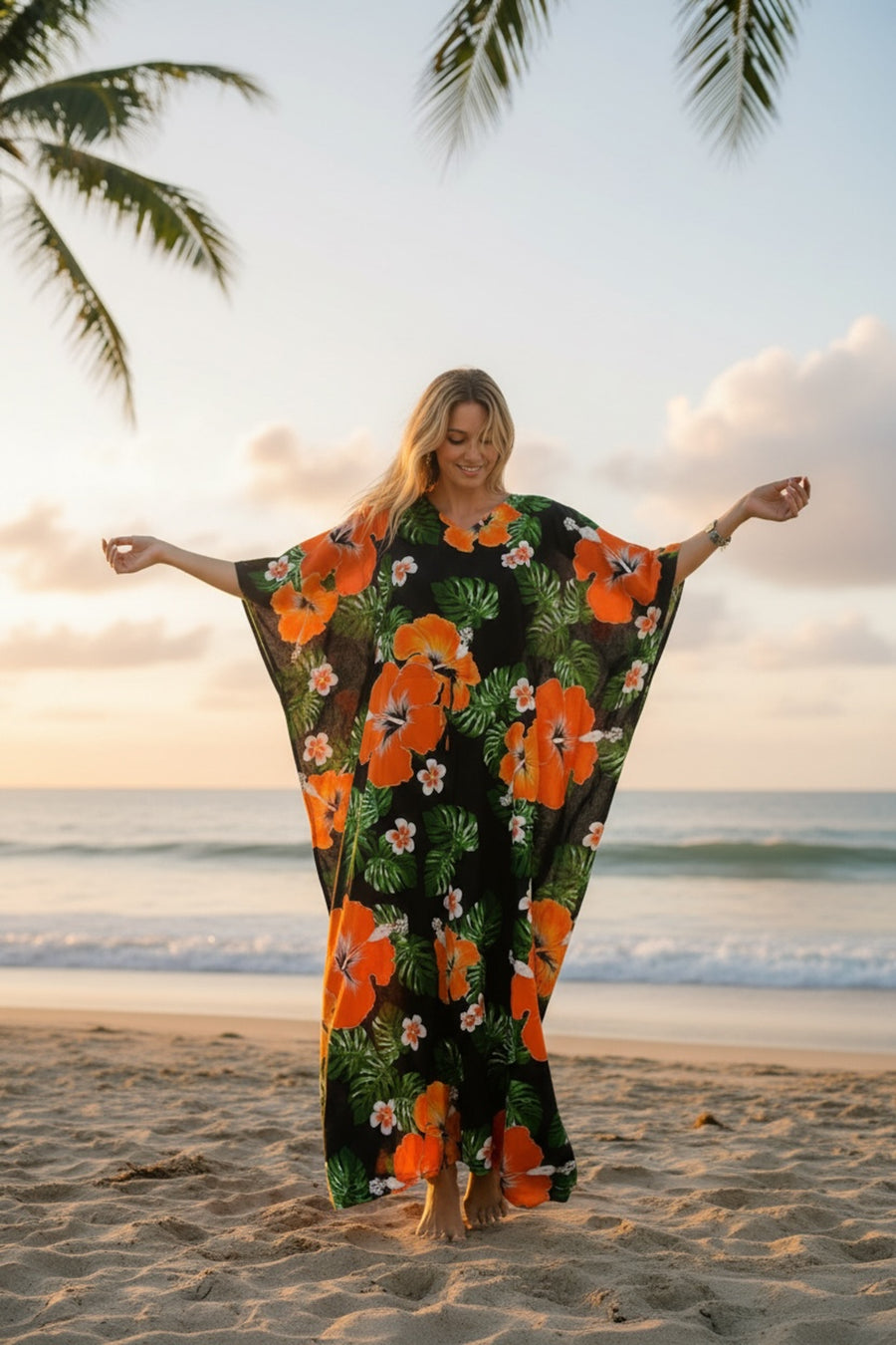 Orange Tropical Hibiscus Kaftan