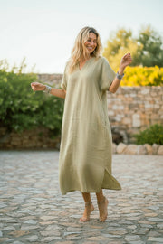 Olive Organic Double Gauze Kaftan