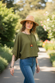 Olive Earth Gauze Top