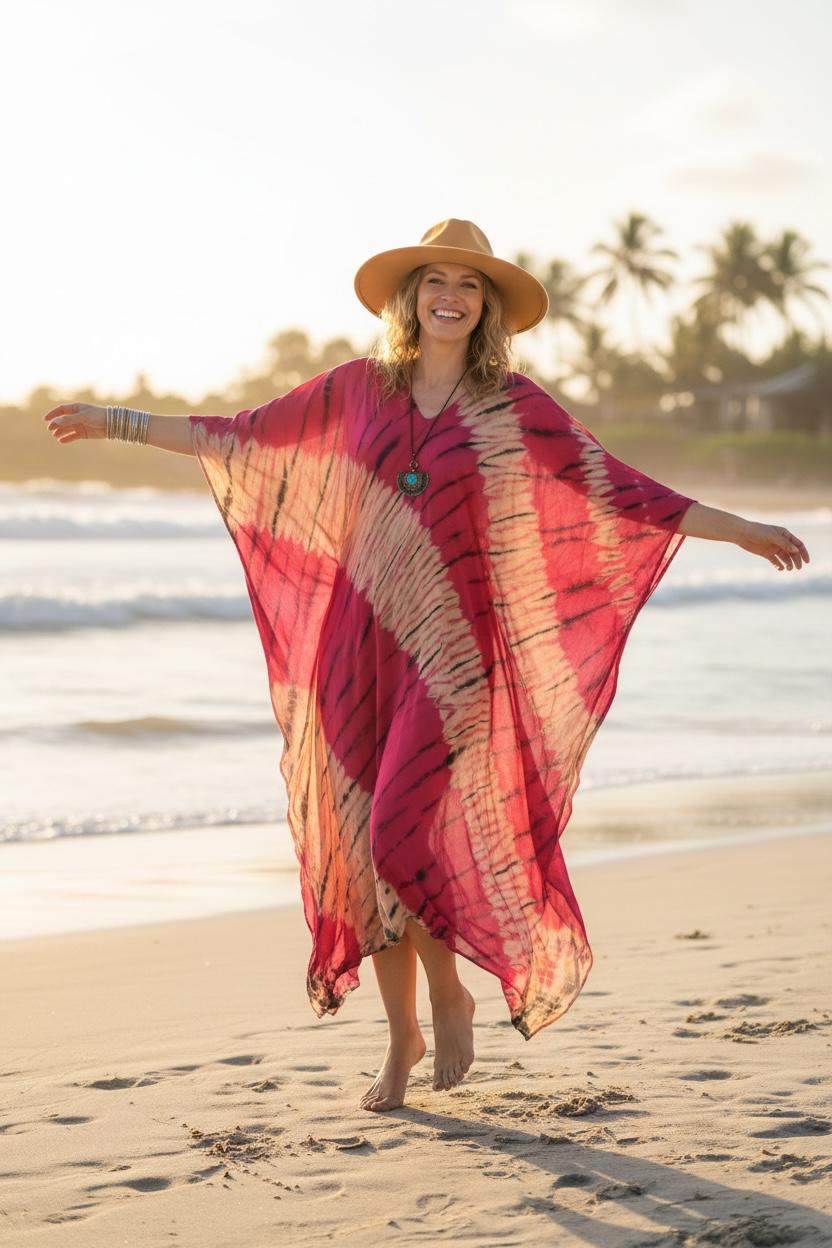 Fuchsia Wave Tie-Dye Kaftan
