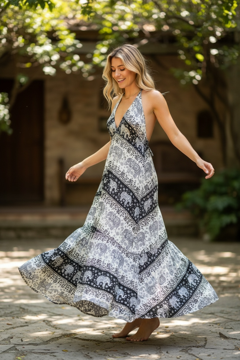 Ivory Elephant Spirit Maxi Dress