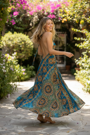 Turquoise Garden Mandala Maxi Dress