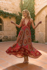 Radiant Ember Mandala Maxi Dress