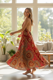 Radiant Ember Mandala Maxi Dress