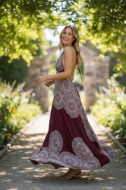 Burgundy Mandala Halter Maxi Dress
