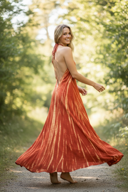 Sunset Shibori Backless Maxi Dress | Boho Tie Dye Halter Dress | Flowy Resort Beach Dress