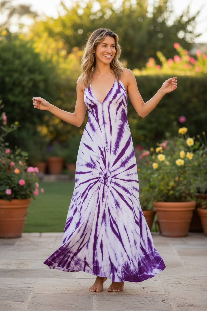 Violet Shibori Backless Maxi Dress