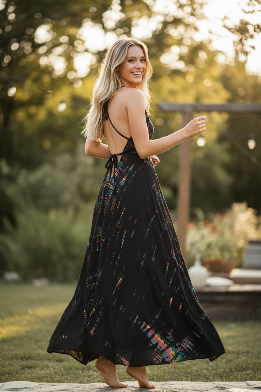 Black Shibori Maxi Dress