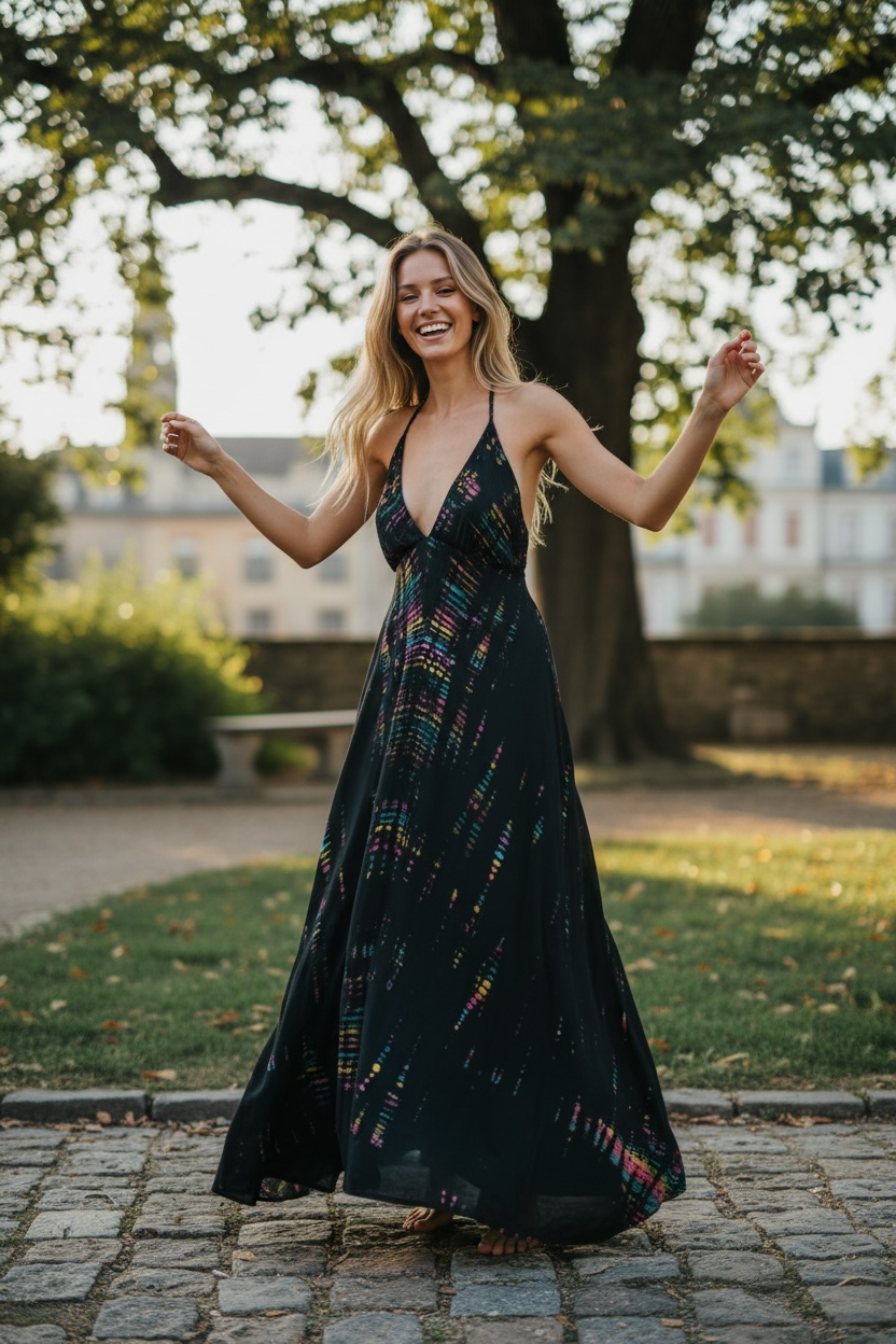 Black Shibori Maxi Dress