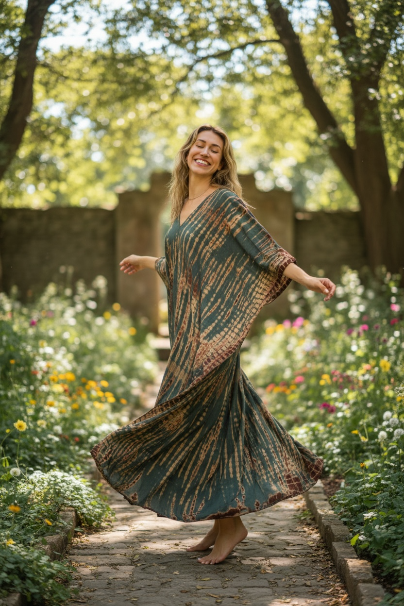 Earthy Ember Tie-Dye Kaftan