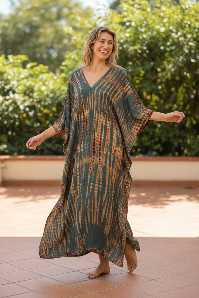 Earthy Ember Tie-Dye Kaftan