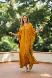 Golden Ember Waves Shibori Kaftan