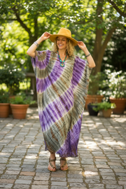 Amethyst Earth Tie-Dye Kaftan Dress | Boho Oversized Caftan | Relaxed Resort & Lounge Wear