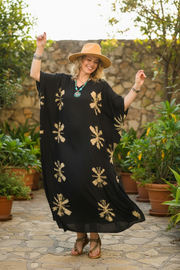Black Starburst Tie-Dye Kaftan Dress | Boho Caftan | Oversized Resort & Lounge Dress