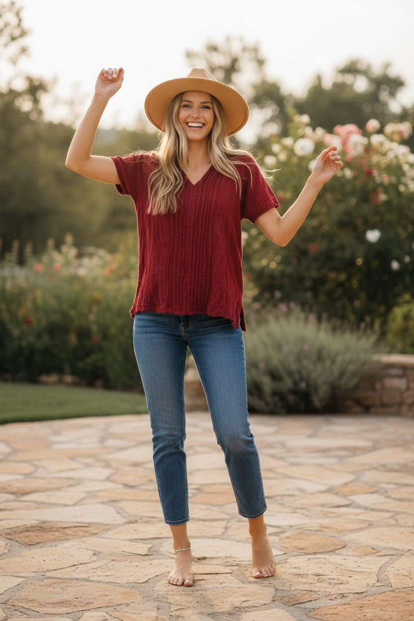 Burgundy Gauze Flow Blouse