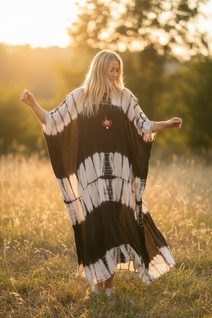 Wild Soul Tie-Dye Kaftan – Boho Premium Rayon Flowy Loose Fit Beach Resort Wear