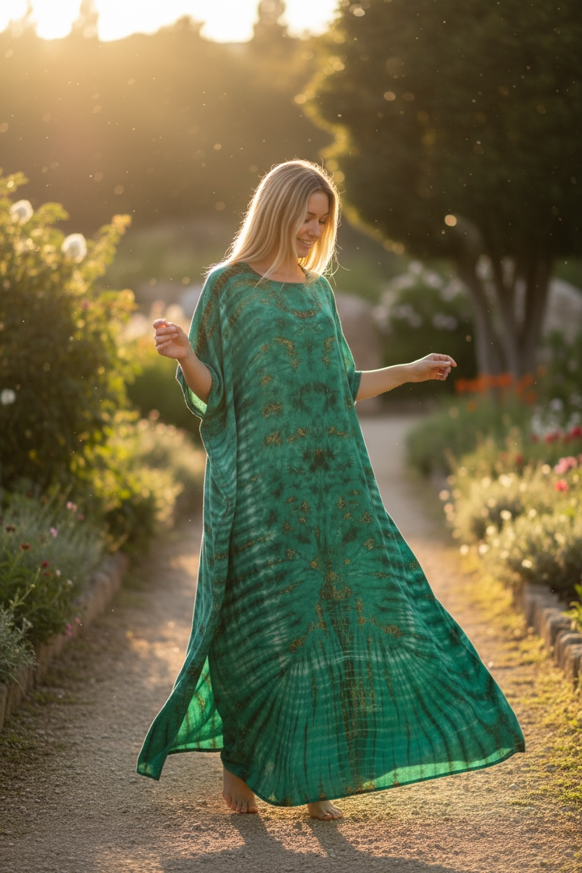 Emerald Garden Waves Kaftan