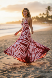 Crimson Sunset Shibori Maxi Dress