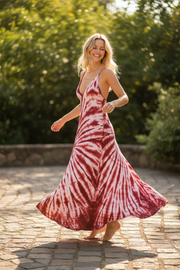 Crimson Sunset Shibori Maxi Dress