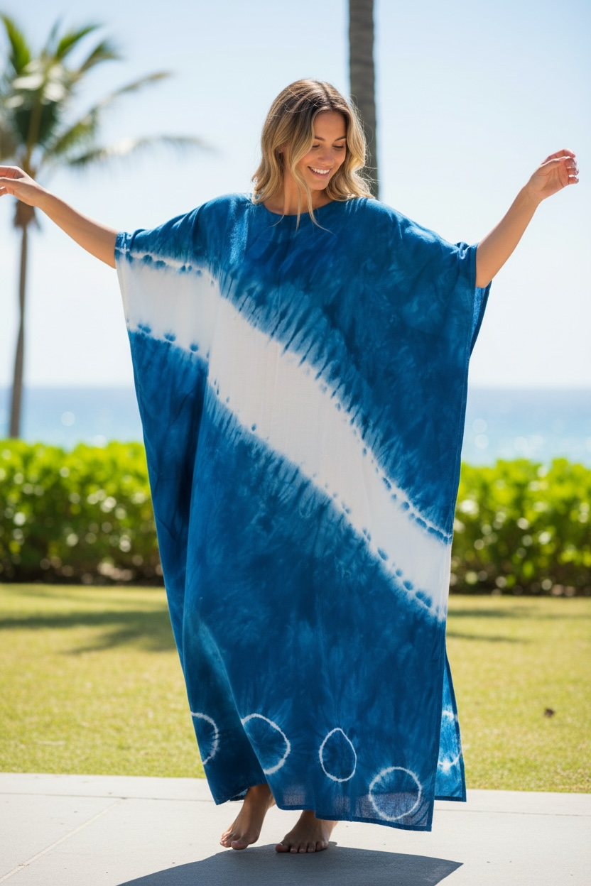 Indigo Beam Shibori Waves Kaftan
