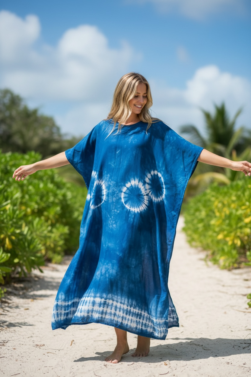 Indigo Horizon Shibori Waves Kaftan