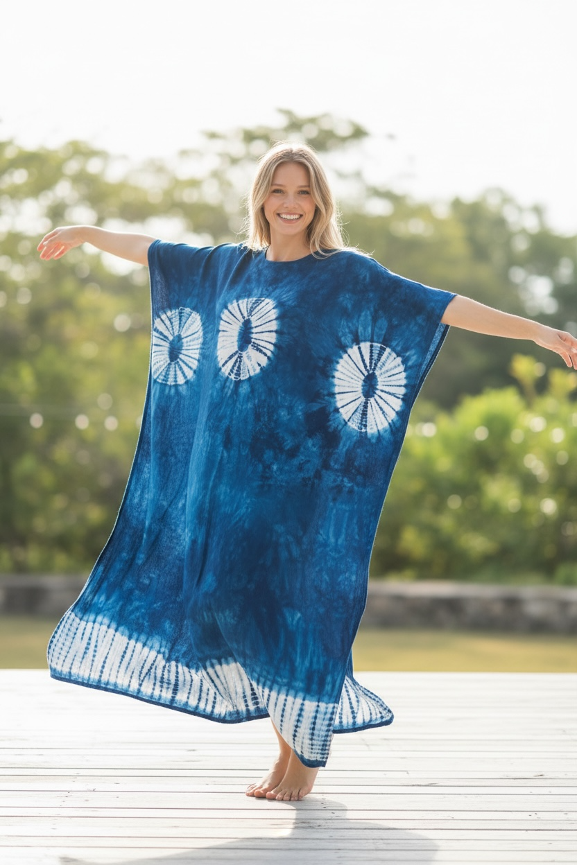 Indigo Trio Shibori Waves Kaftan