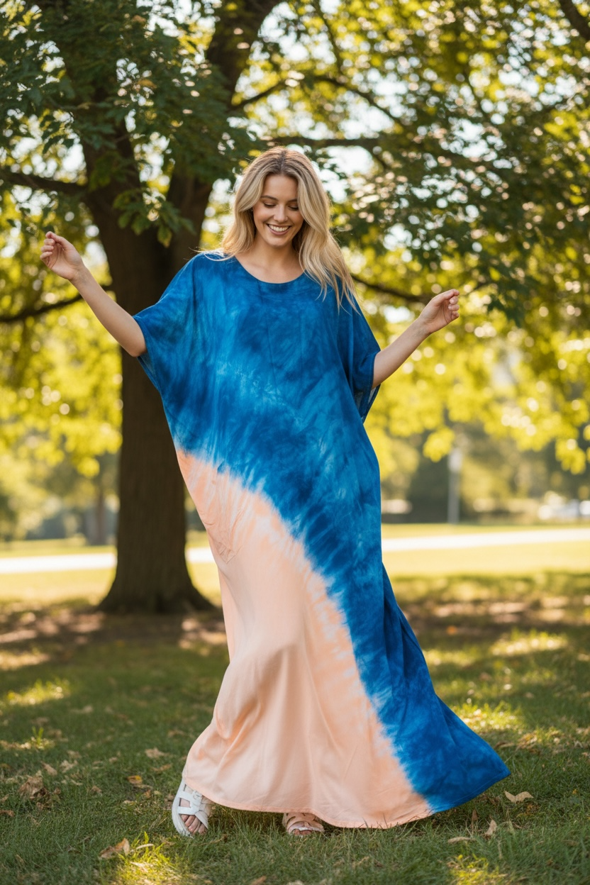 Peach Tide Shibori Waves Kaftan