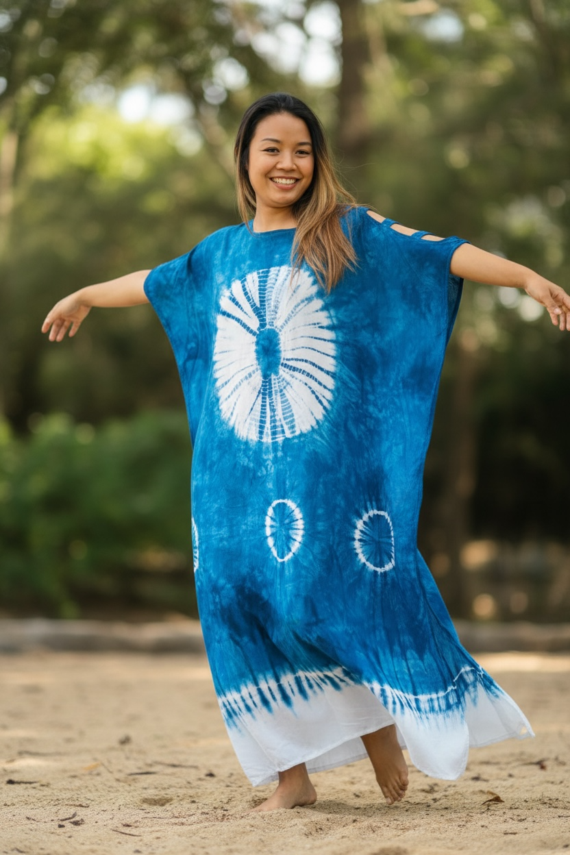 Ocean Bloom Shibori Waves Kaftan