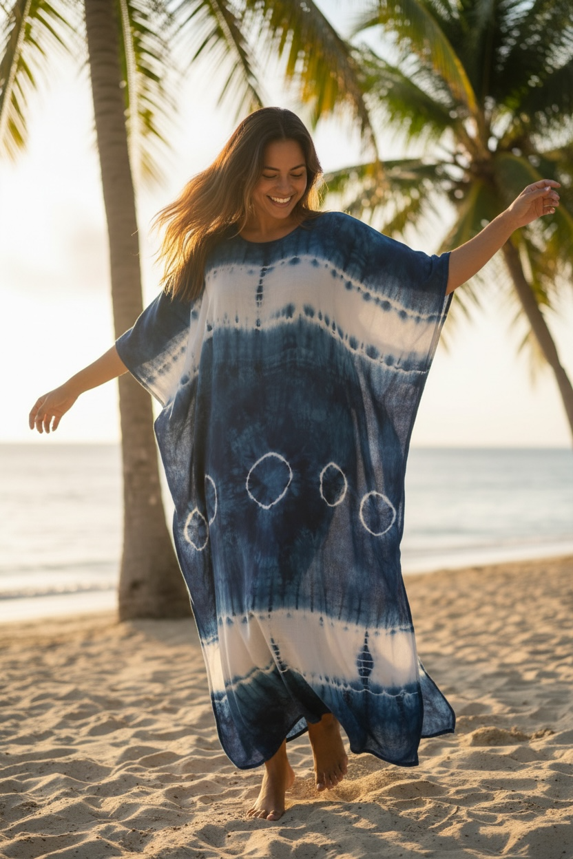 Indigo Drift Shibori Waves Kaftan
