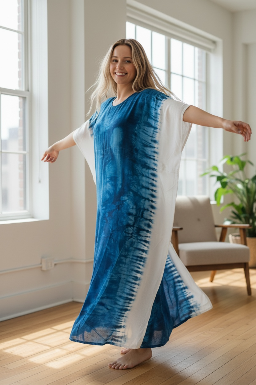 Indigo Shore Shibori Waves Kaftan