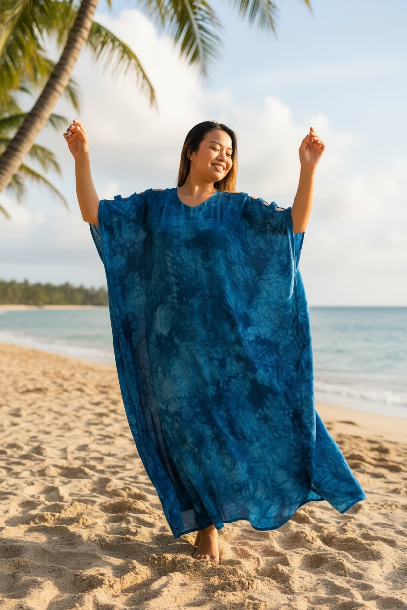 Ocean Depth Shibori Waves Kaftan