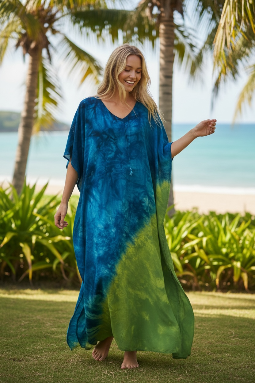 Ocean Meadow Shibori Waves Kaftan