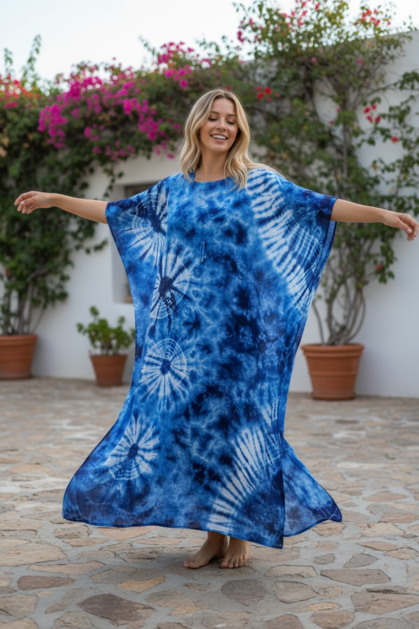 Indigo Bloom Waves Kaftan