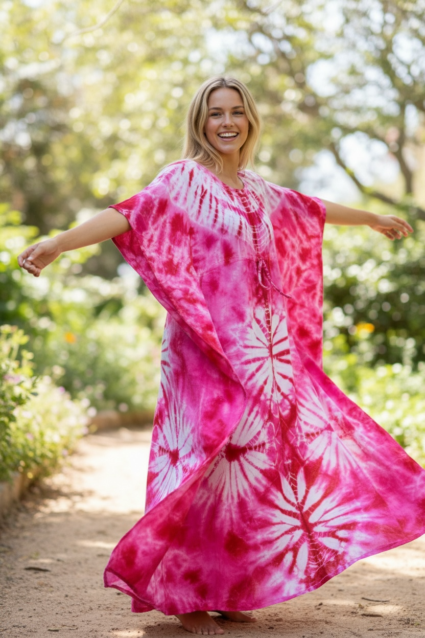 Hibiscus Bloom Waves Kaftan