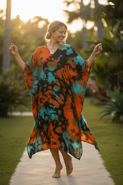 Desert Tide Tie-Dye Kaftan Dress | Boho Oversized Caftan | Resort & Lounge Wear
