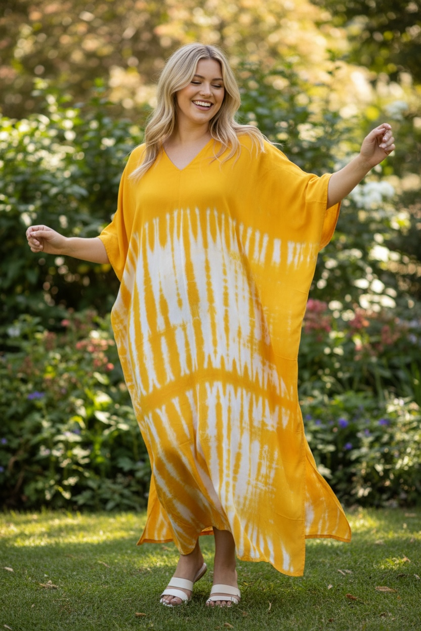 Sunshine Tie-Dye Kaftan Dress | Lightweight Boho Caftan | Beach & Resort Wear