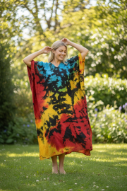 Multicolor Tie-Dye Kaftan Dress | Boho Oversized Caftan | Beach & Lounge Wear