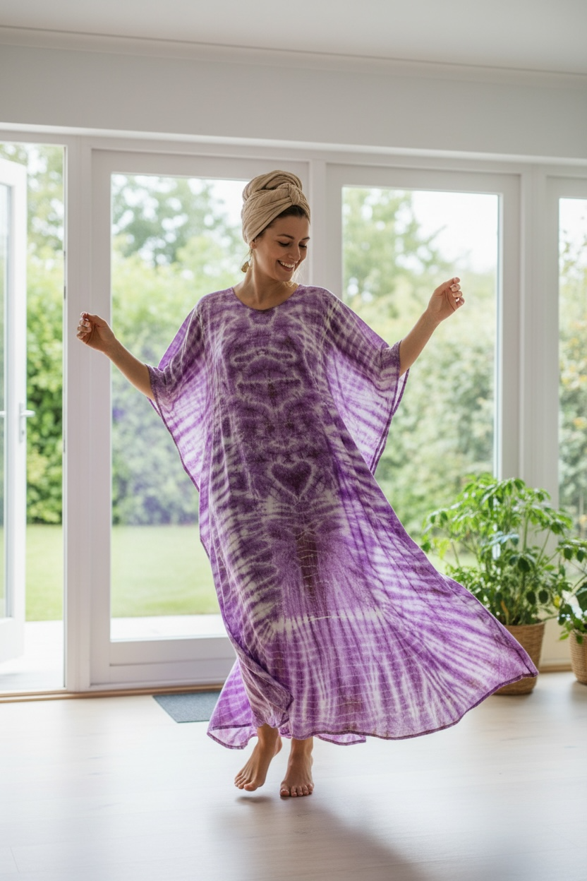 Lavender Mist Tie-Dye Kaftan Dress | Boho Oversized Caftan | Beach, Lounge & Resort Wear