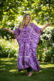 Lavender Mist Tie-Dye Kaftan Dress | Boho Oversized Caftan | Beach, Lounge & Resort Wear