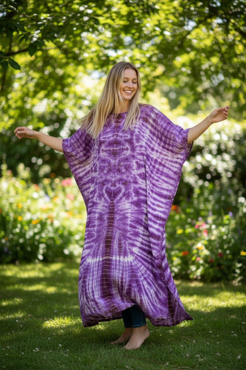 Lavender Mist Tie-Dye Kaftan Dress | Boho Oversized Caftan | Beach, Lounge & Resort Wear