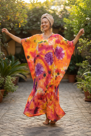 Sunset Aura Tie-Dye Kaftan Dress | Boho Oversized Caftan | Resort & Lounge Wear