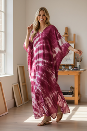 Berry Drift Tie-Dye Kaftan Dress | Boho Oversized Caftan | Resort & Lounge Wear