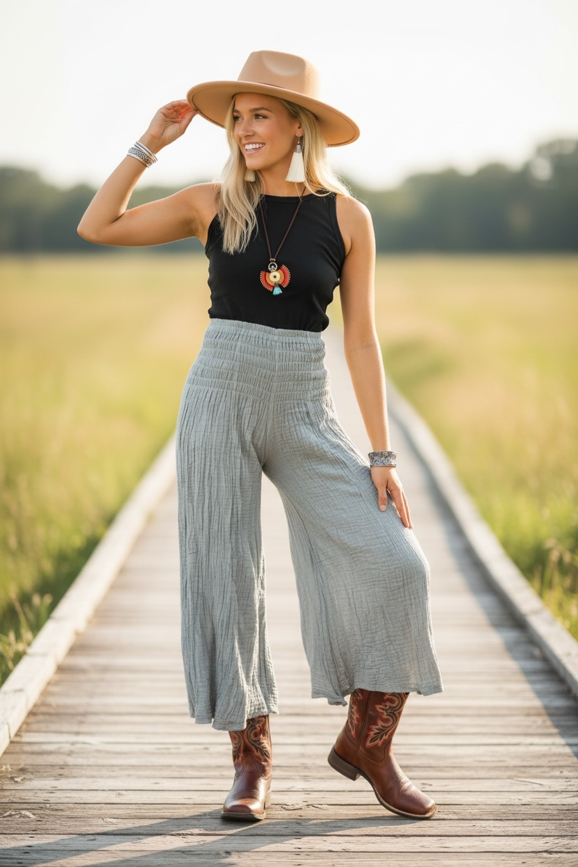 Stone Gauze Flow Pants