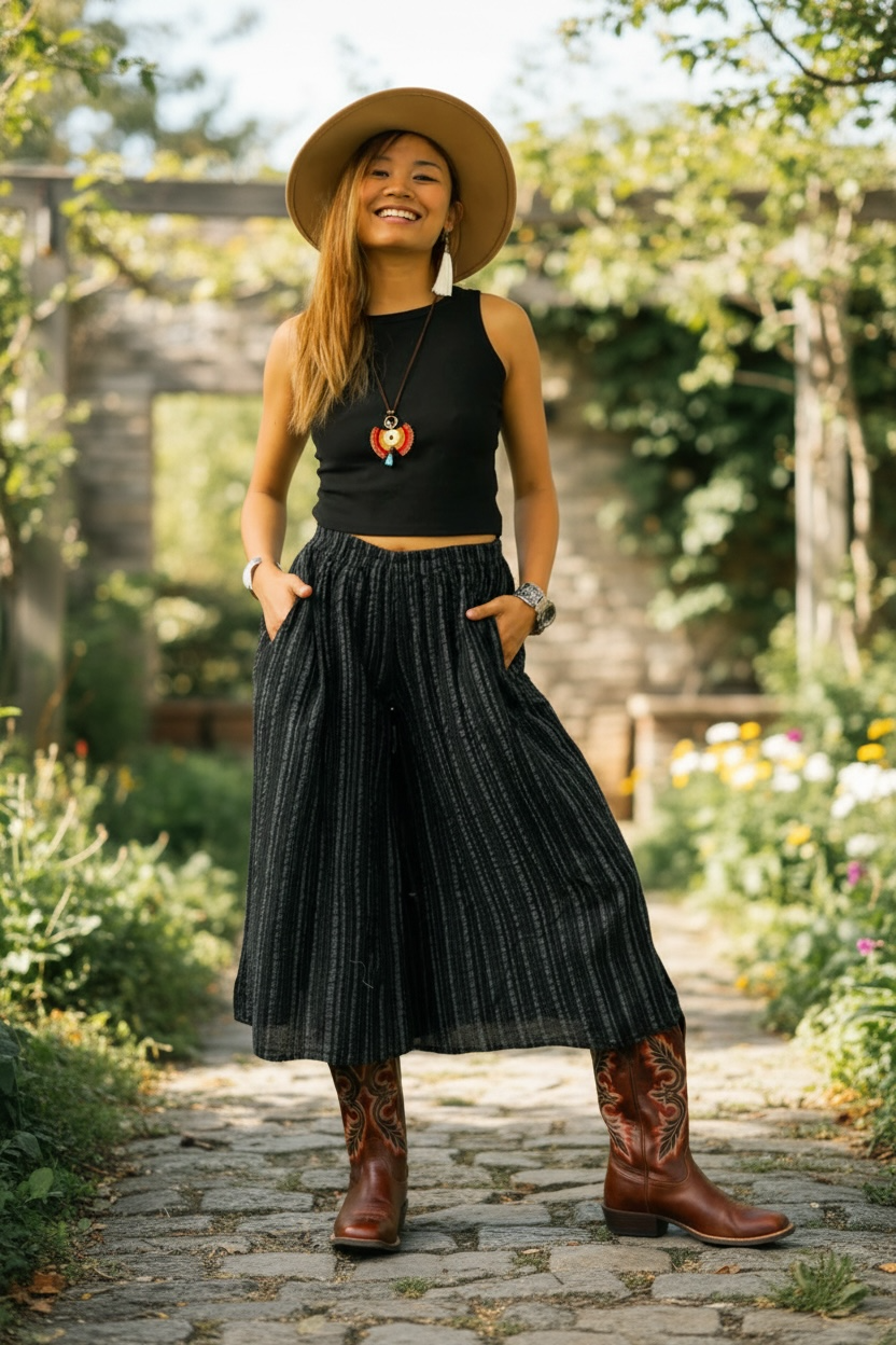 Black Linen Flow Pants – Organic Linen, Wide Leg Palazzo, Elastic Waist, Lined