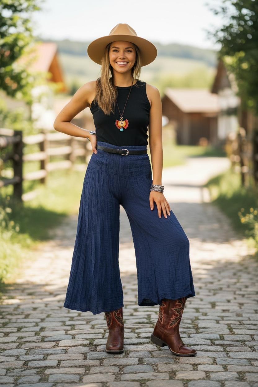 Indigo Gauze Flow Pants